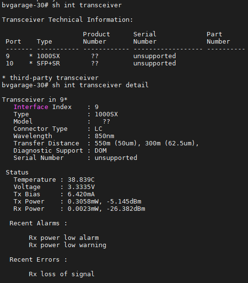 AOSS 2930F with Juniper transceiver installed